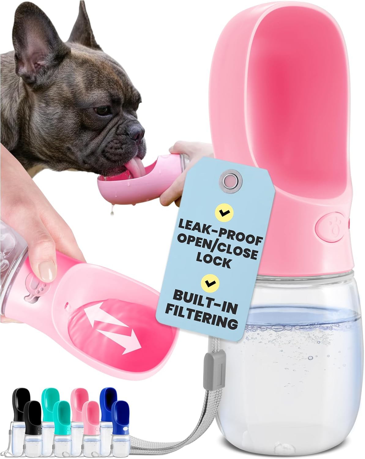 MalsiPree Leak-Proof Portable Dog Water Bottle & Trough (19 oz)
