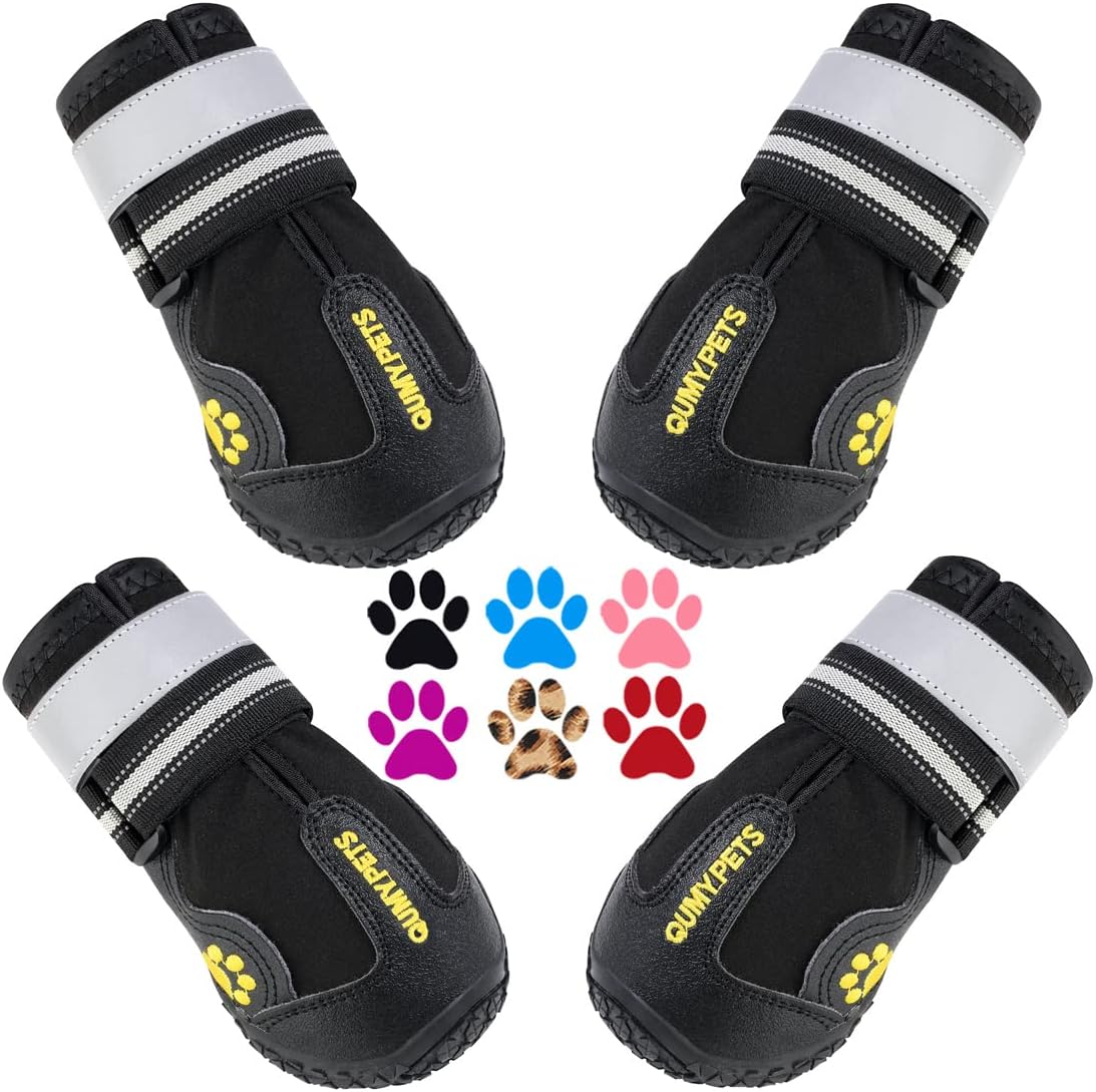 QUMY Rugged Anti-Slip Dog Snow Boots with Reflective Straps (4-Pack)